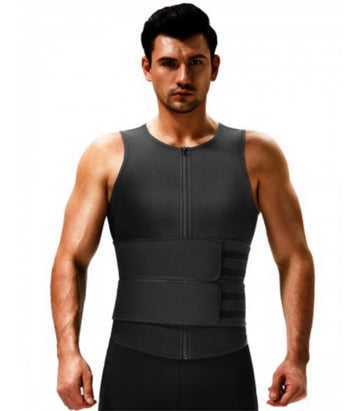 Natural Shaping Black Mens Neoprene Sauna Vest Ddouble Belt High Power REF : 0002