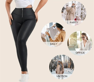 Leather leggings high compression